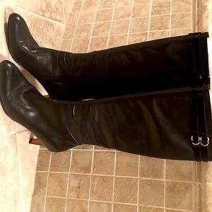 Cole Hahn tall boots with gold buckle detail